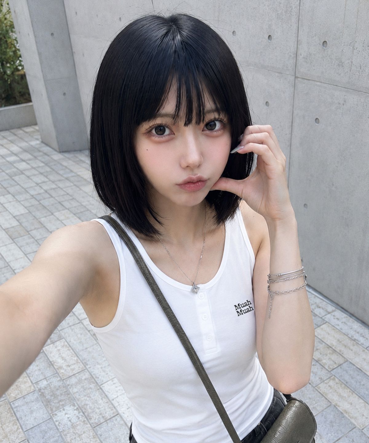 무아무아(MUAHMUAH) 슬림 헨리넥 슬리브리스 [화이트]