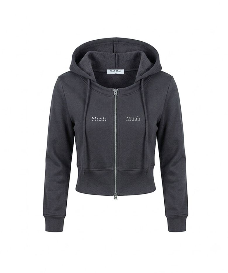 로고 라운드 크롭 후드집업 [차콜]