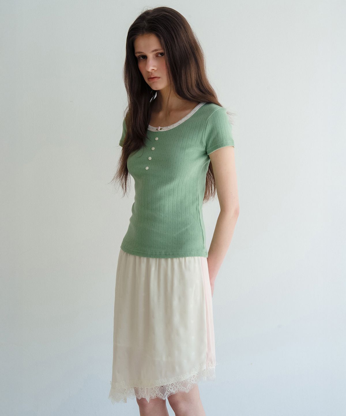 뮈르뮈르(MURMURE) 사코 사선레이스 도트 스커트_Saco Dot Skirt