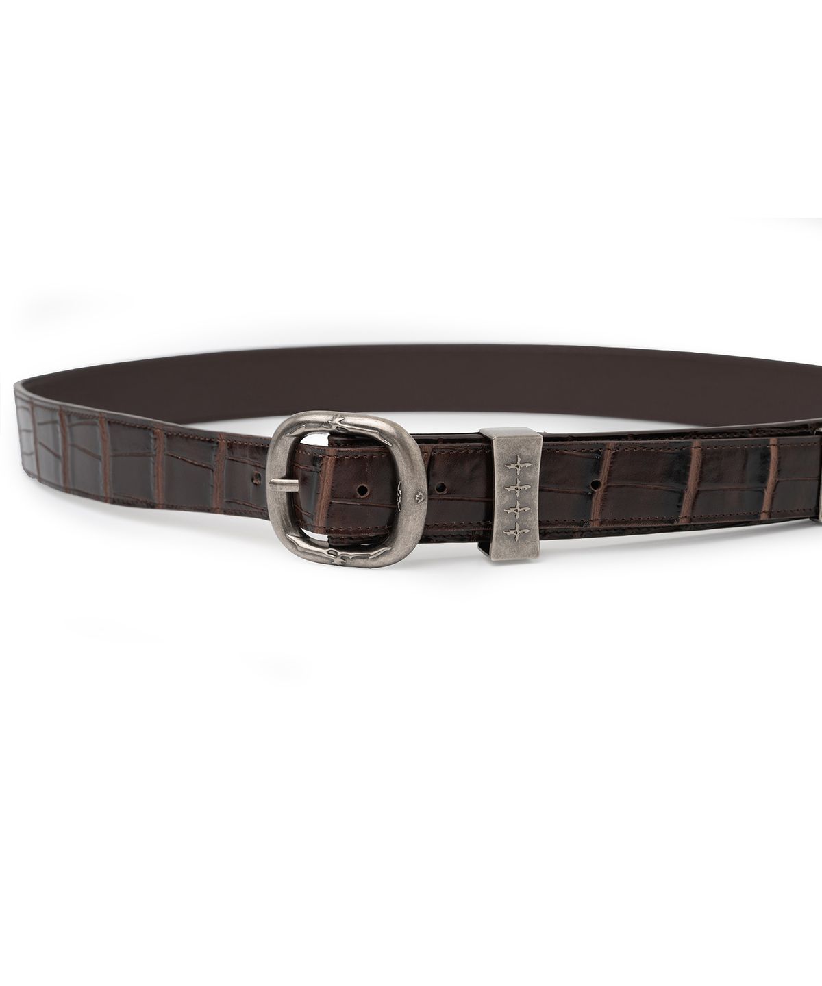 낫포너드(NOT4NERD) Split 4 Symbol Oval Buckle Belt - Brown