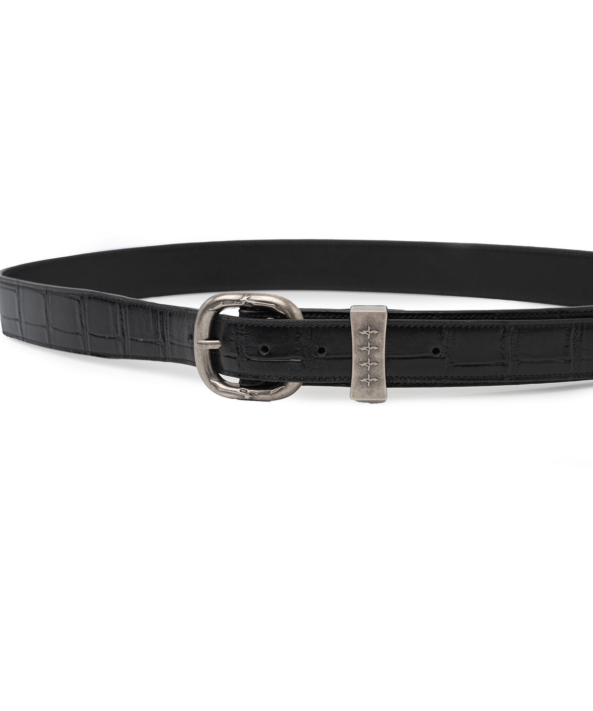 낫포너드(NOT4NERD) Split 4 Symbol Oval Buckle Belt - Black