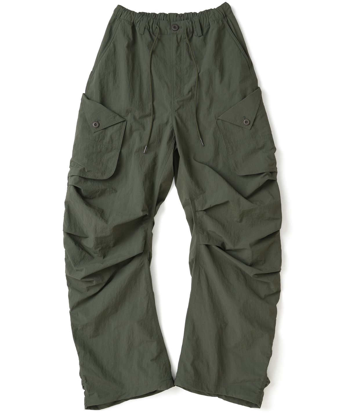 낫포너드(NOT4NERD) Shirring Panel Curved Nylon Cargo Pants - Khaki
