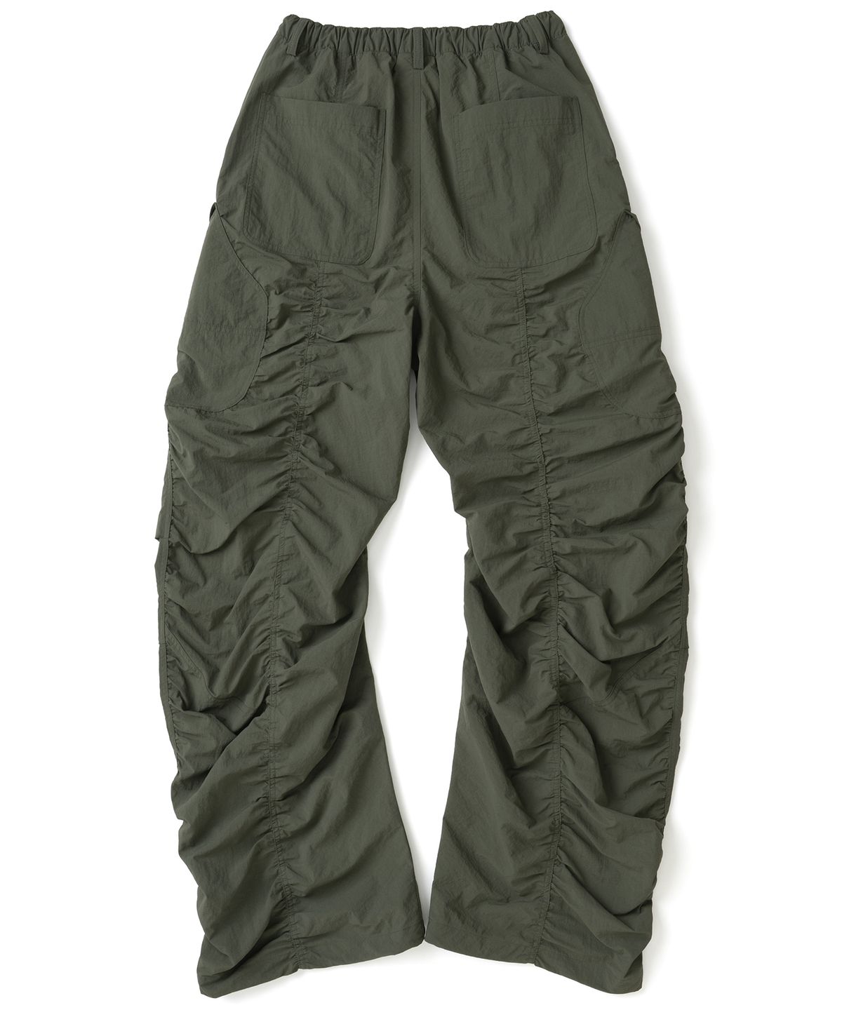 낫포너드(NOT4NERD) Shirring Panel Curved Nylon Cargo Pants - Khaki