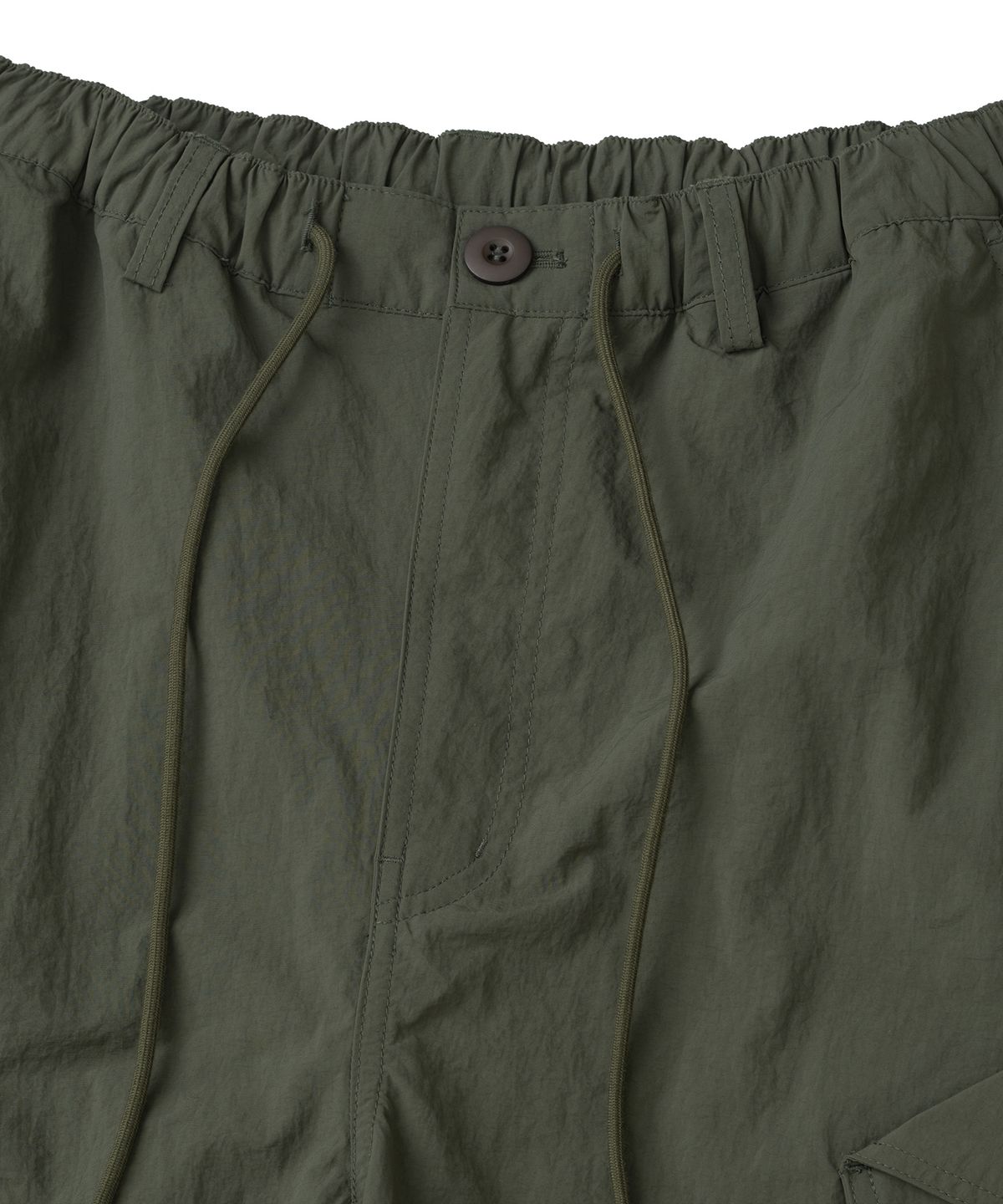 낫포너드(NOT4NERD) Shirring Panel Curved Nylon Cargo Pants - Khaki