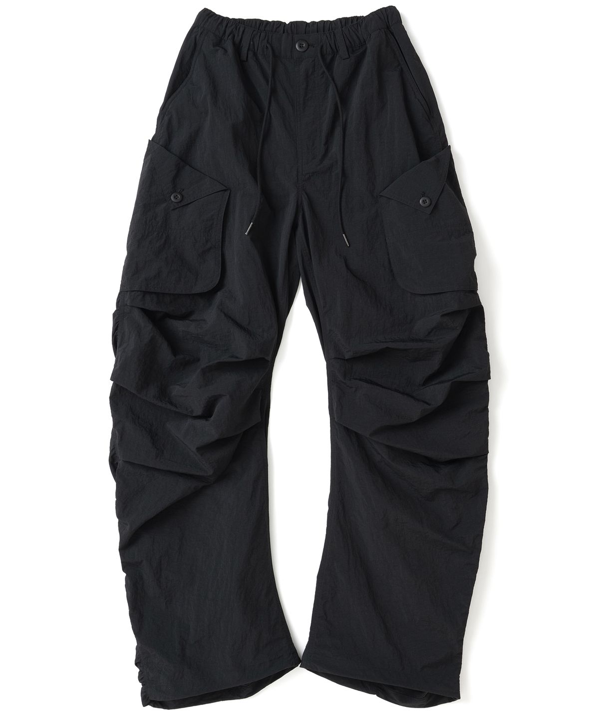 낫포너드(NOT4NERD) Shirring Panel Curved Nylon Cargo Pants - Black