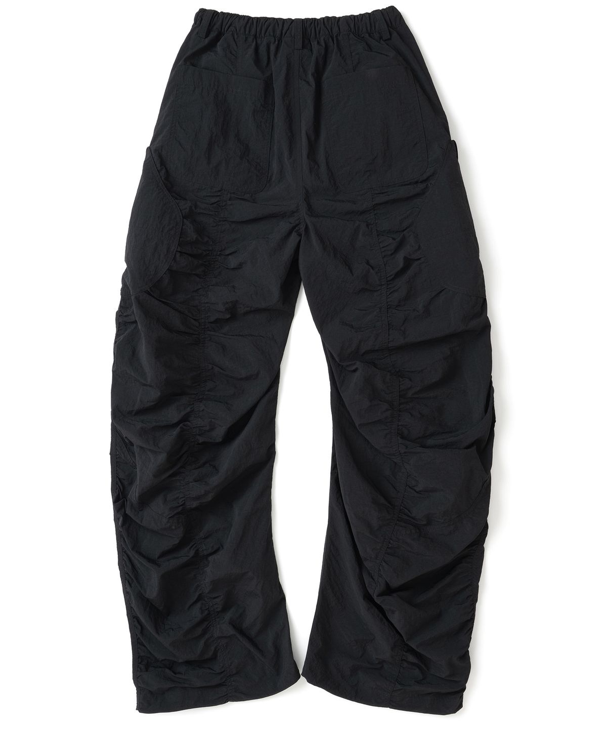 낫포너드(NOT4NERD) Shirring Panel Curved Nylon Cargo Pants - Black