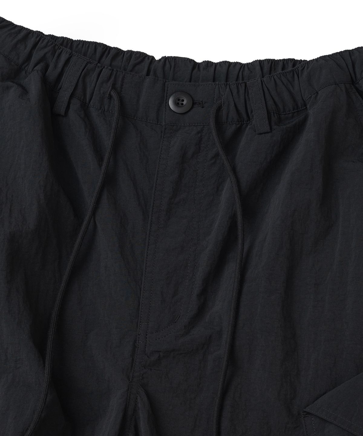 낫포너드(NOT4NERD) Shirring Panel Curved Nylon Cargo Pants - Black