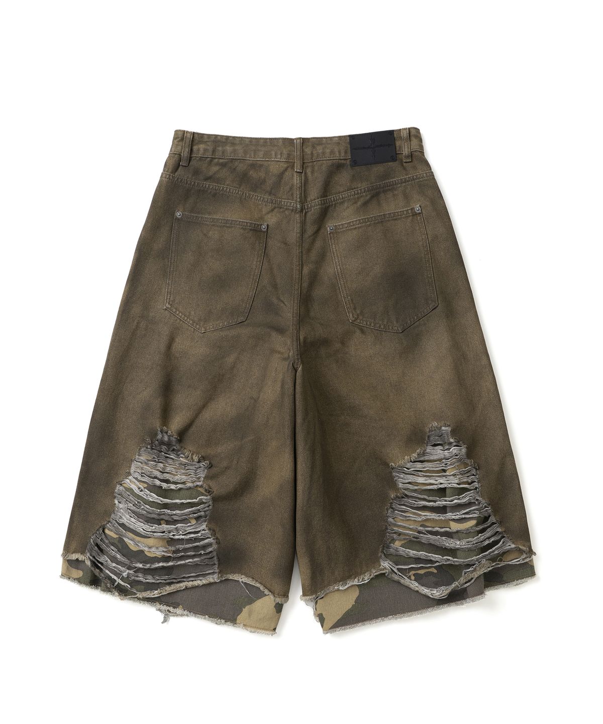 낫포너드(NOT4NERD) Camo Layered Distressed Bermuda Denim Shorts - Beige
