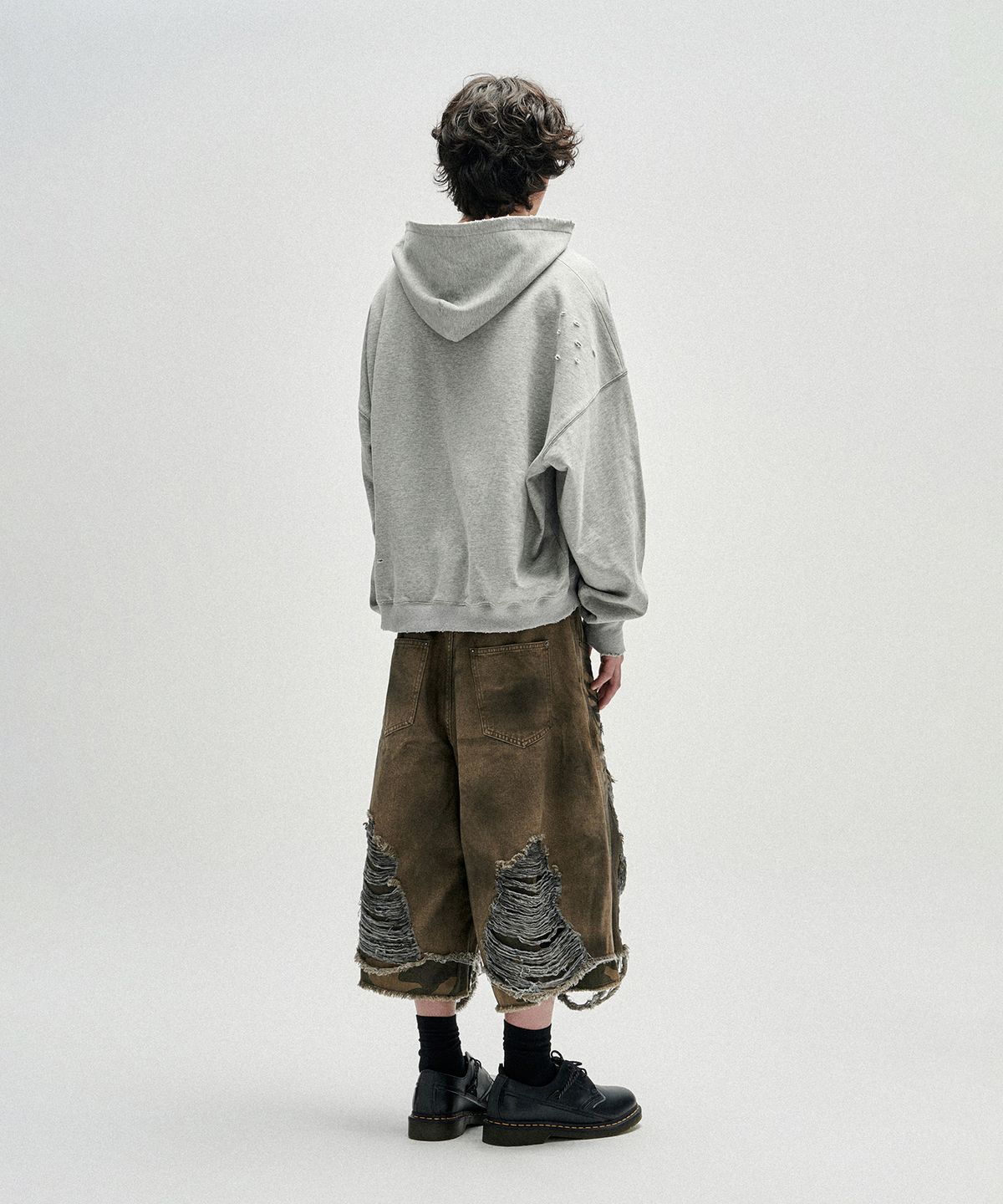 낫포너드(NOT4NERD) Camo Layered Distressed Bermuda Denim Shorts - Beige