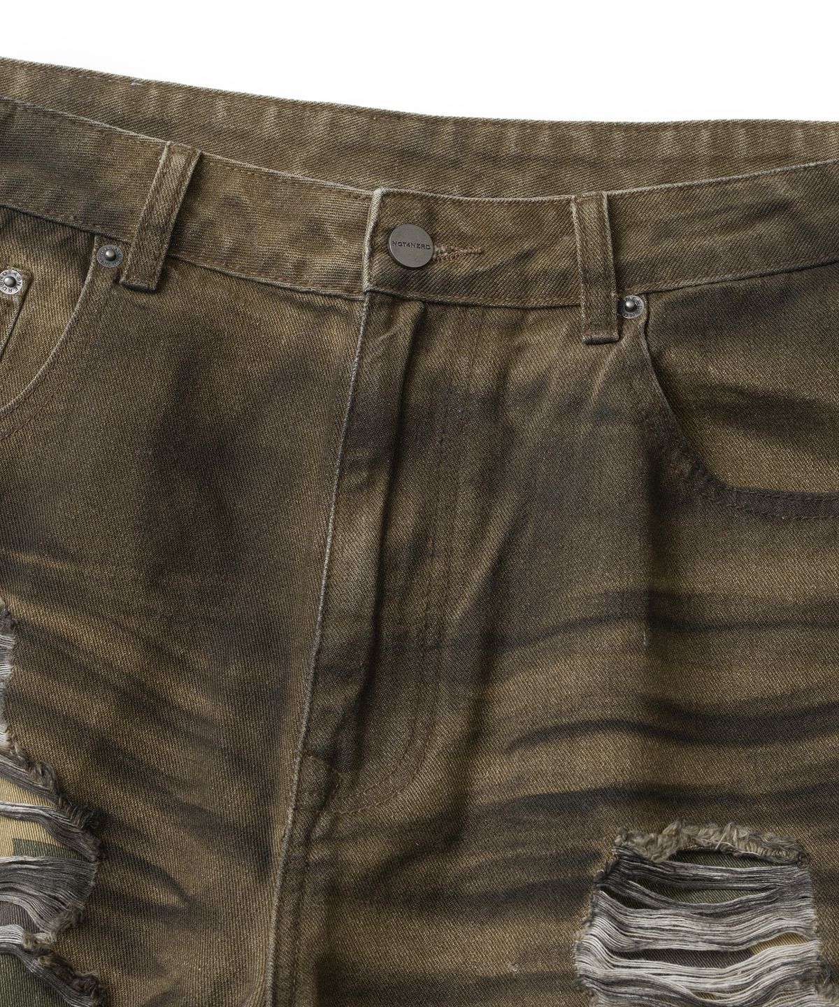 낫포너드(NOT4NERD) Camo Layered Distressed Bermuda Denim Shorts - Beige