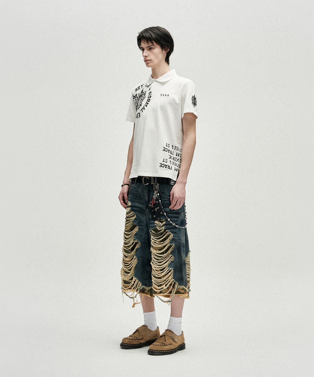 낫포너드(NOT4NERD) Camo Layered Distressed Bermuda Denim Shorts - Deep Blue