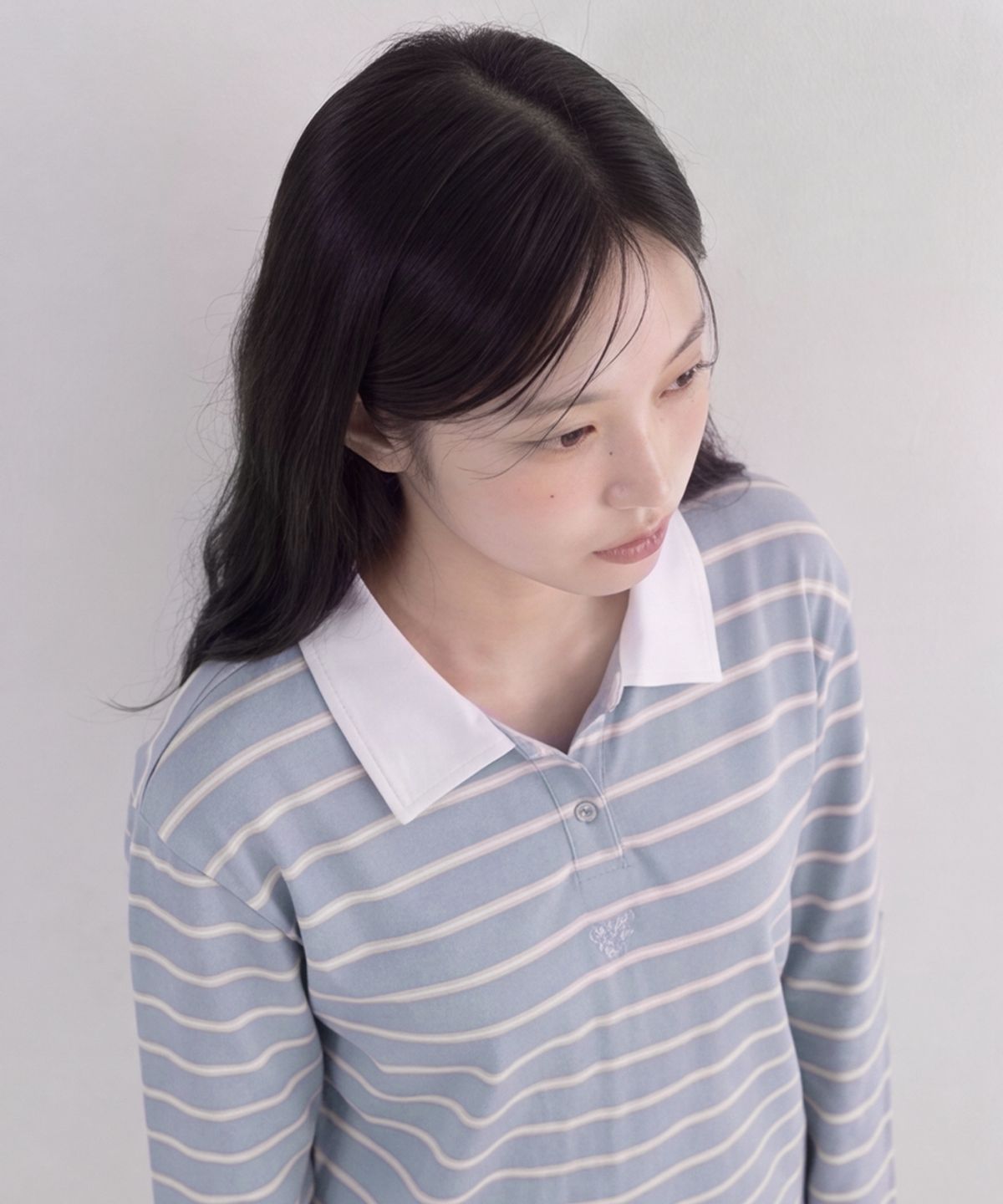 더그린랩(THE GREEN LAB) 핀스트라이프 럭비 티셔츠 [멜란지 그레이]