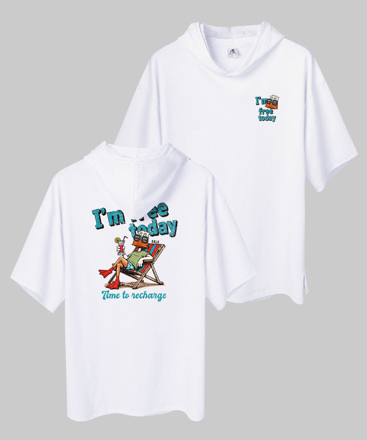 엠블룩(AMBLELOOK) 프리미엄 면스판 후드반팔티 FREE DUCK (3color)