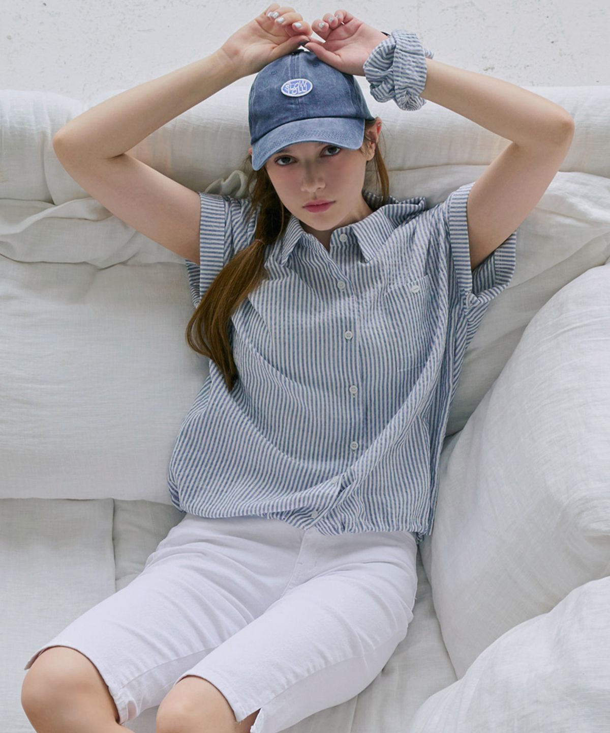 슬로우롤리(SLOWLOLLI) [스크런치 set] Sway stripe shirt_2 Colors