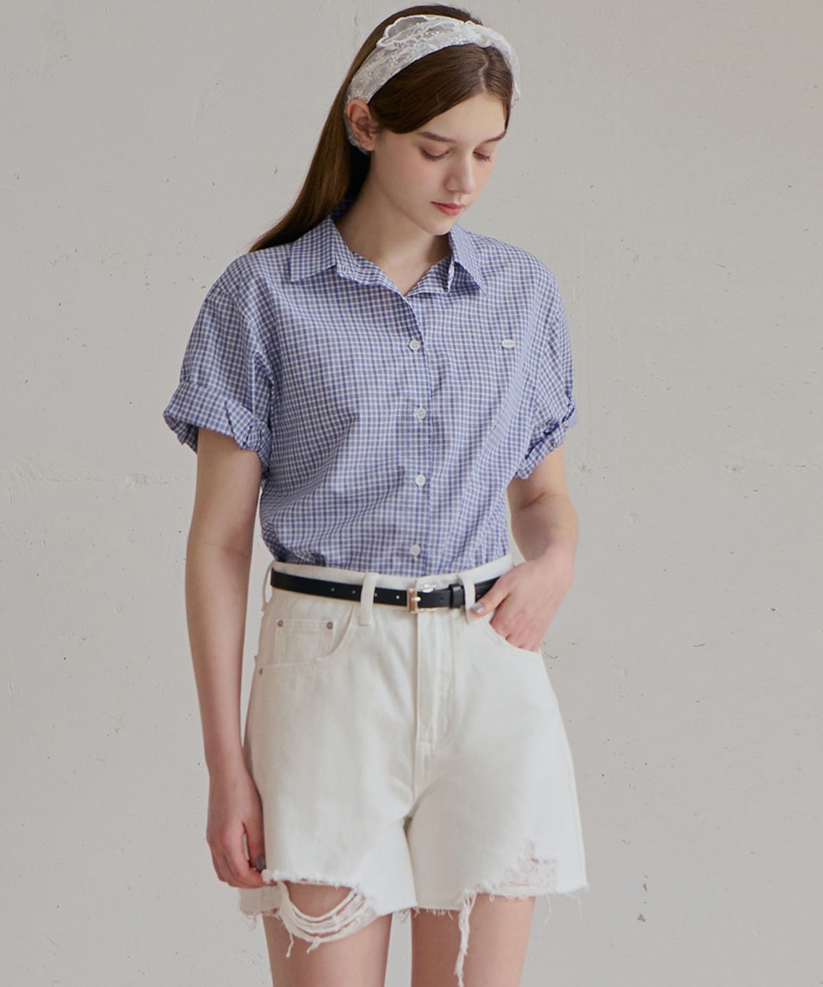 슬로우롤리(SLOWLOLLI) [스크런치 set] Mood linen puff shirt_2 Colors