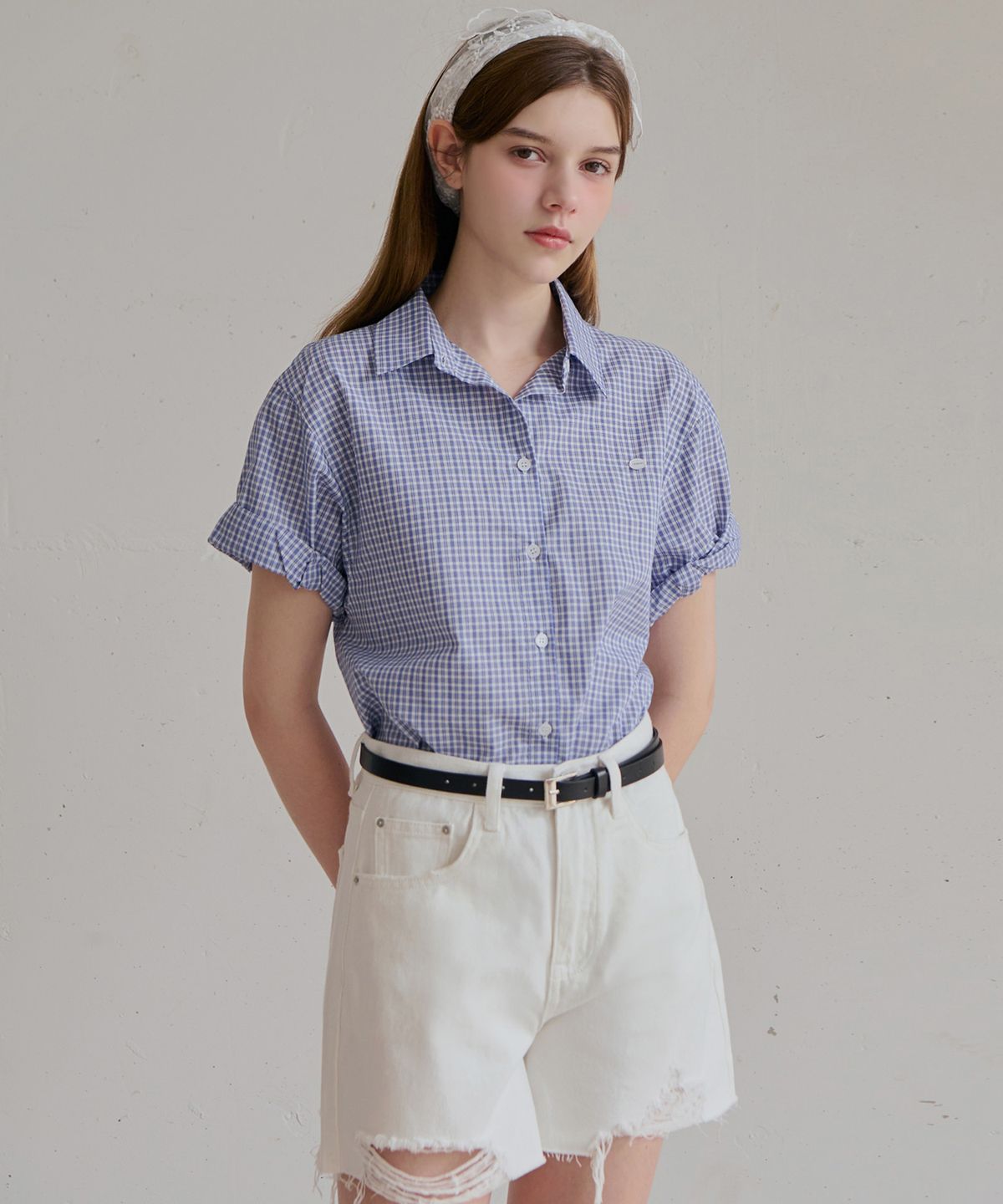 슬로우롤리(SLOWLOLLI) [스크런치 set] Mood linen puff shirt_2 Colors
