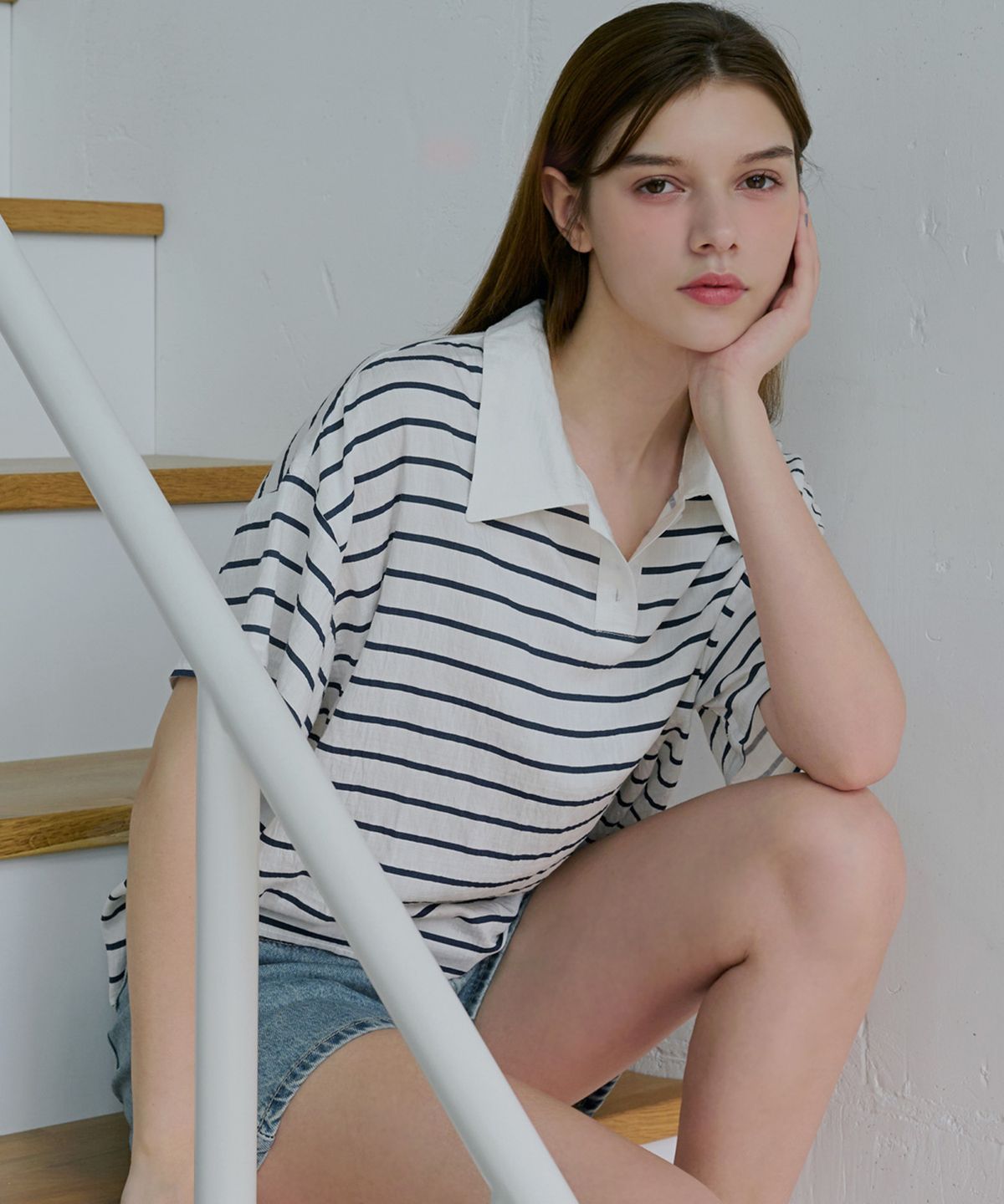 슬로우롤리(SLOWLOLLI) Grove collar stripe tee_2 Colors