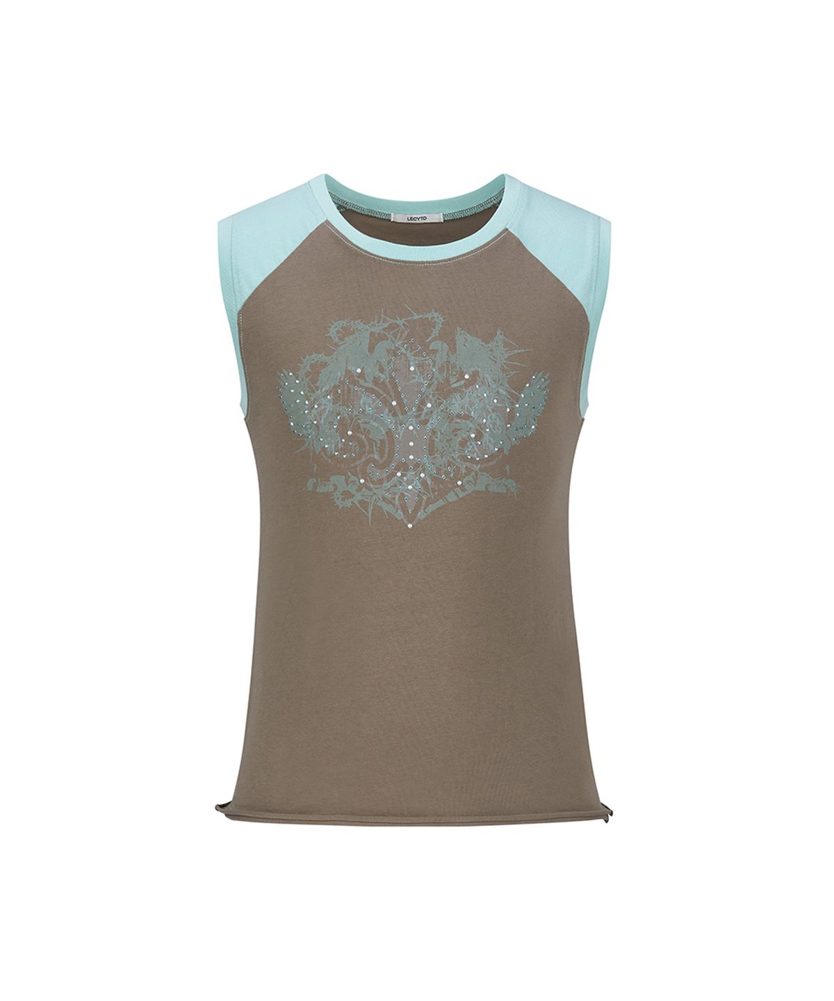 레씨토(LECYTO) Rhinestone Raglan Sleeveless_[Khaki Gray]