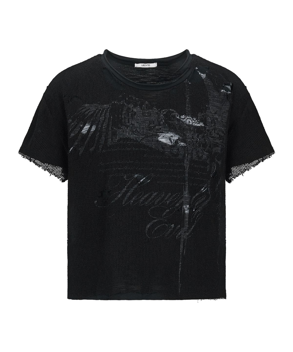 레씨토(LECYTO) Veil Mesh Layered T-Shirt_[Black]