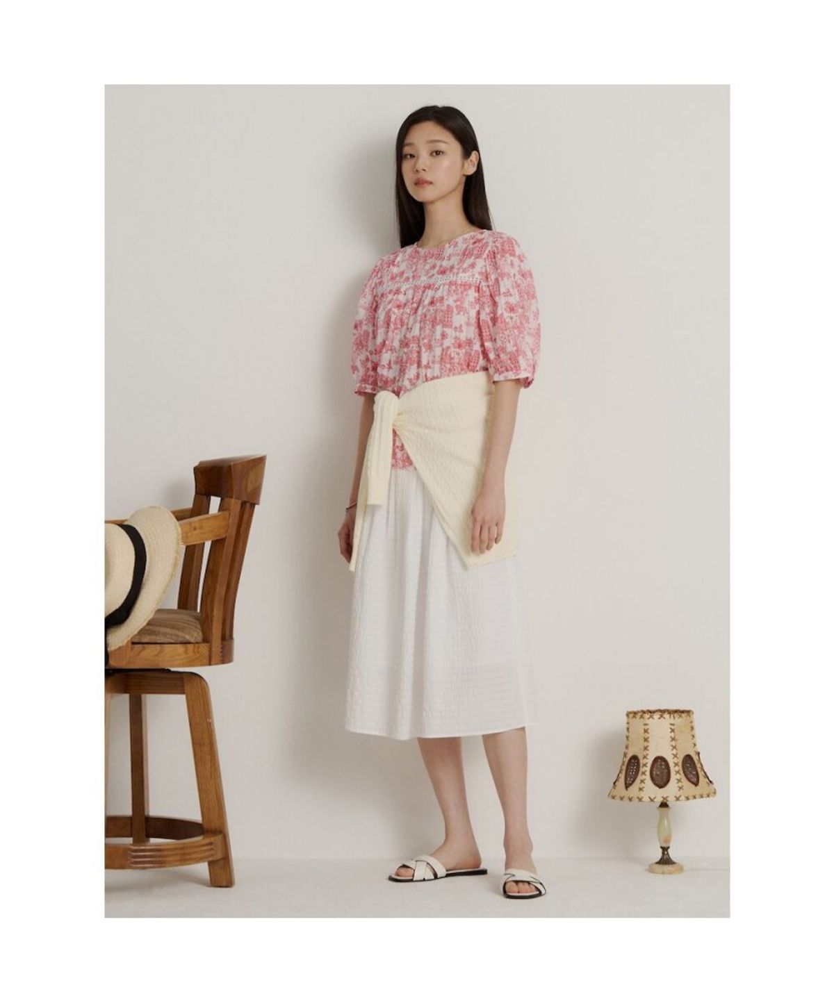 빈폴 레이디스(BEANPOLE LADIES) [다리아송] 올오버 반소매 퍼프 블라우스  레드 (BF6565K516)