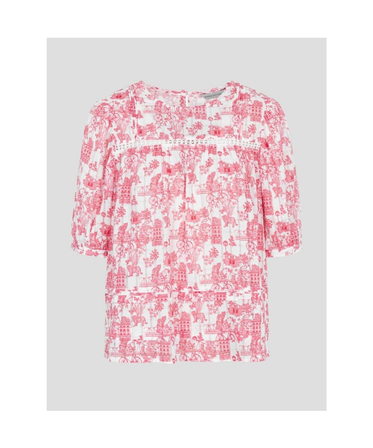 빈폴 레이디스(BEANPOLE LADIES) [다리아송] 올오버 반소매 퍼프 블라우스  레드 (BF6565K516)