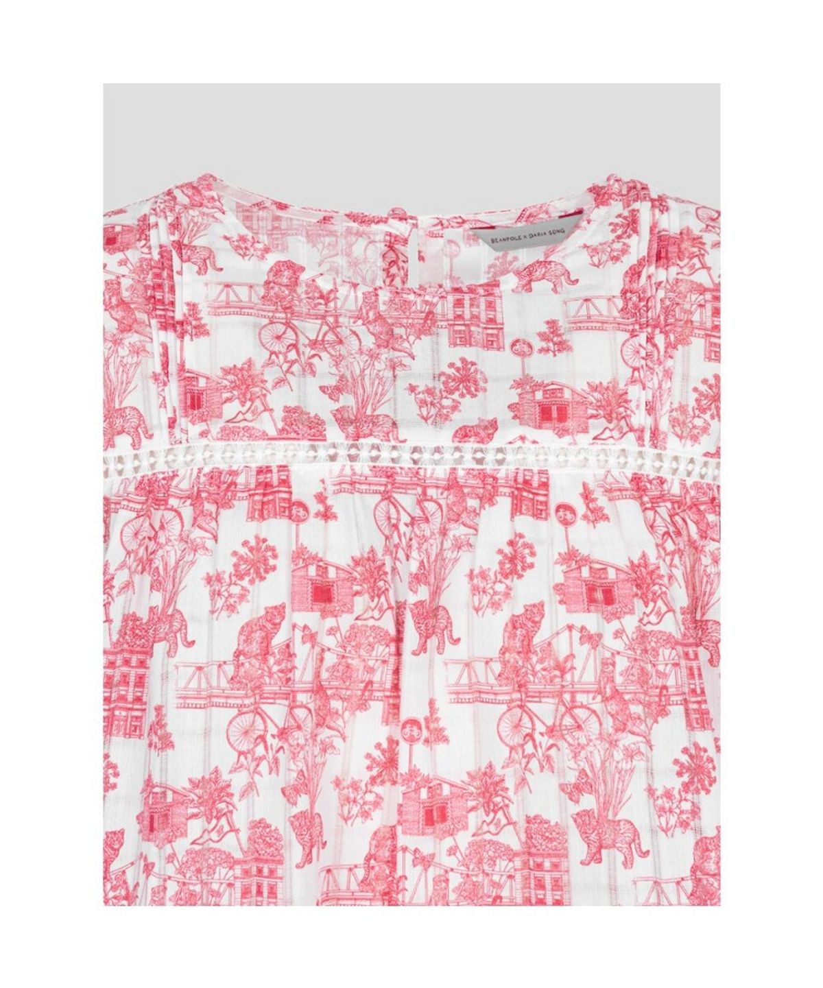 빈폴 레이디스(BEANPOLE LADIES) [다리아송] 올오버 반소매 퍼프 블라우스  레드 (BF6565K516)