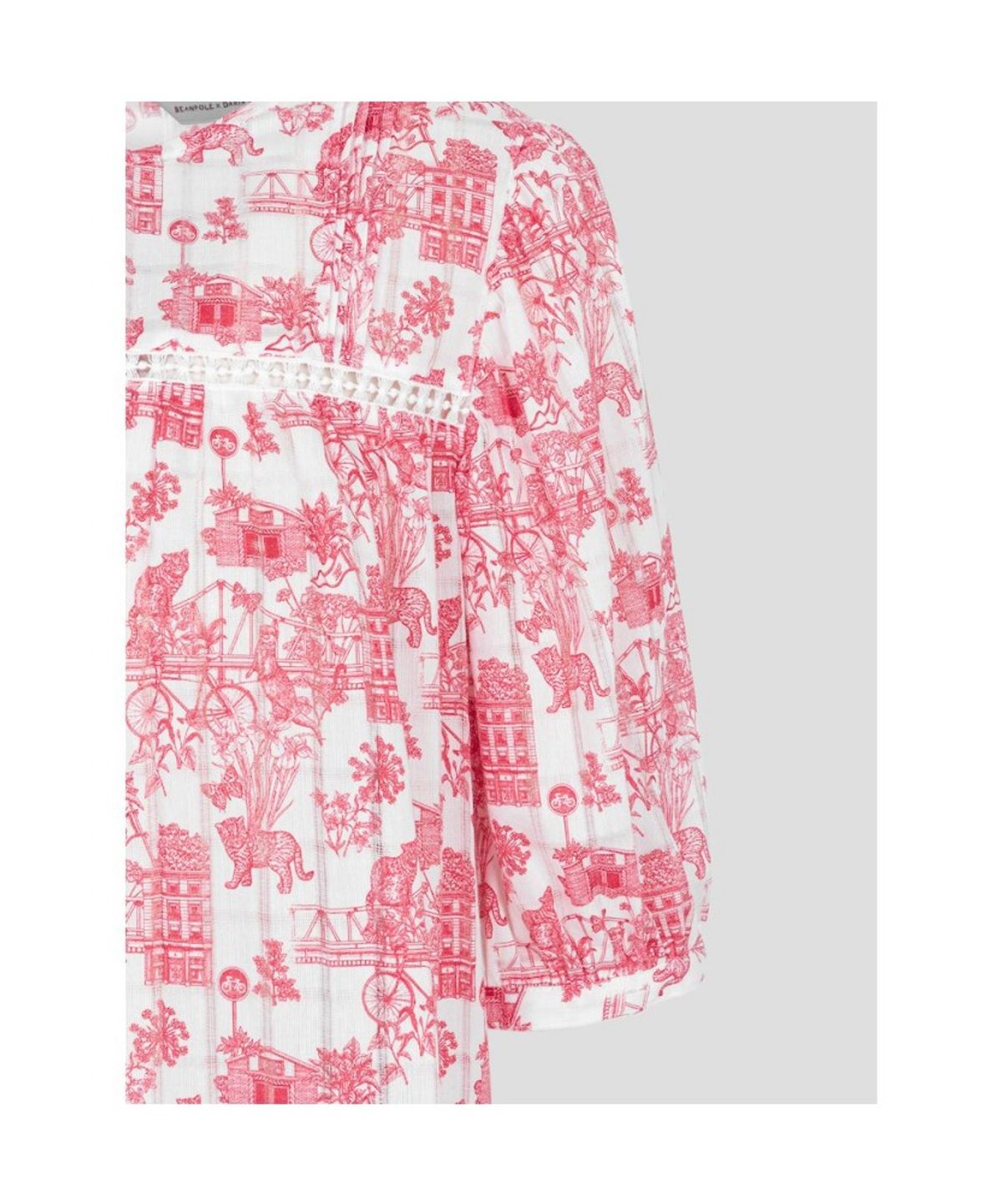 빈폴 레이디스(BEANPOLE LADIES) [다리아송] 올오버 반소매 퍼프 블라우스  레드 (BF6565K516)