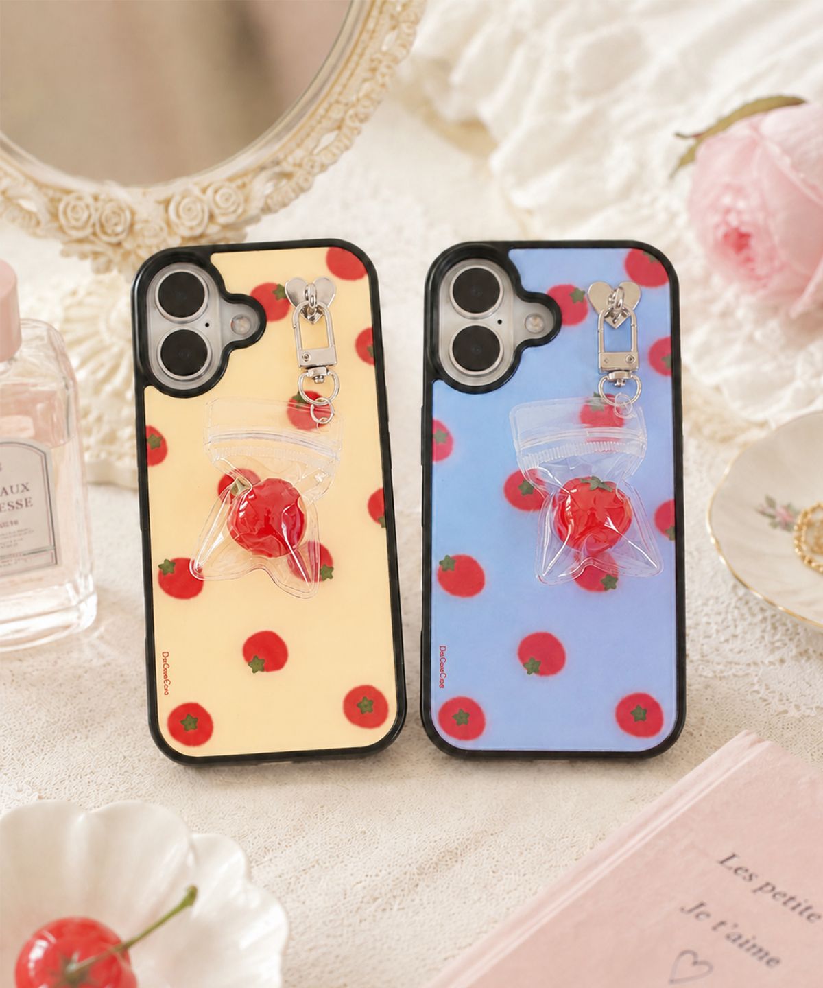디지지(DEGEEGEE) [MagSafe Option] Tomato Pattern 토마토 땡땡이 에폭시 글라스 맥세이프 범퍼 케이스+토마토 키링