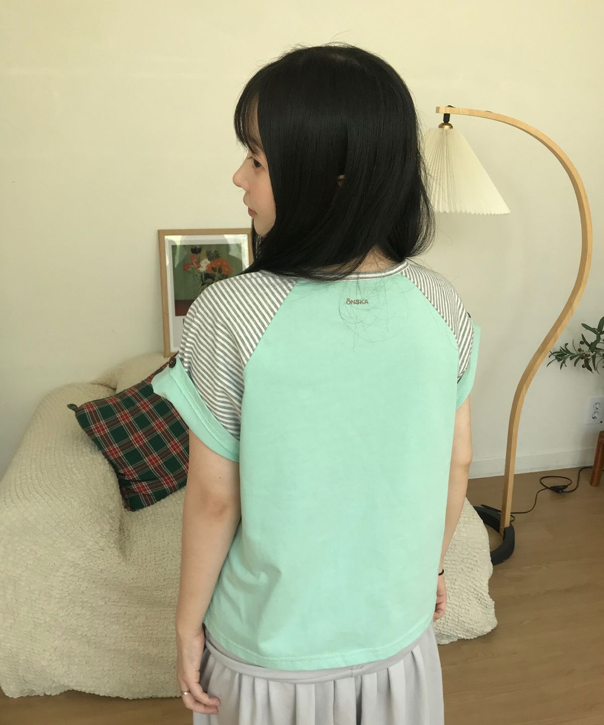 온스카(ONSKA) BUTTON DOUBLE SLEEVE T (MINT CHOCO)