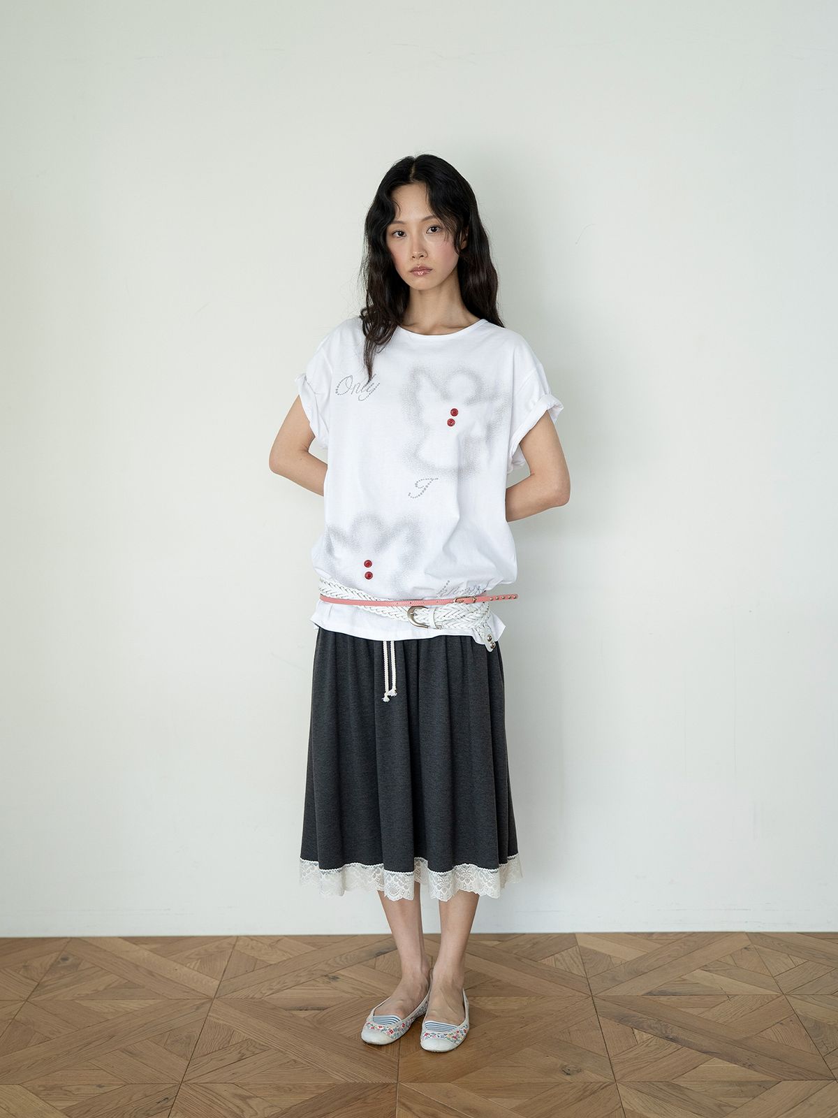 온스카(ONSKA) 2 WAY LACE TUBE SKIRT (CHARCOAL)