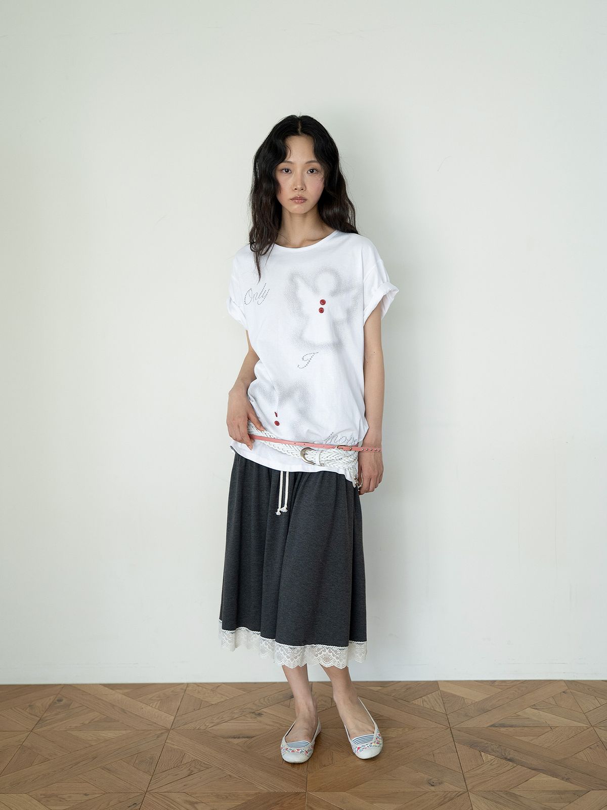 온스카(ONSKA) 2 WAY LACE TUBE SKIRT (CHARCOAL)