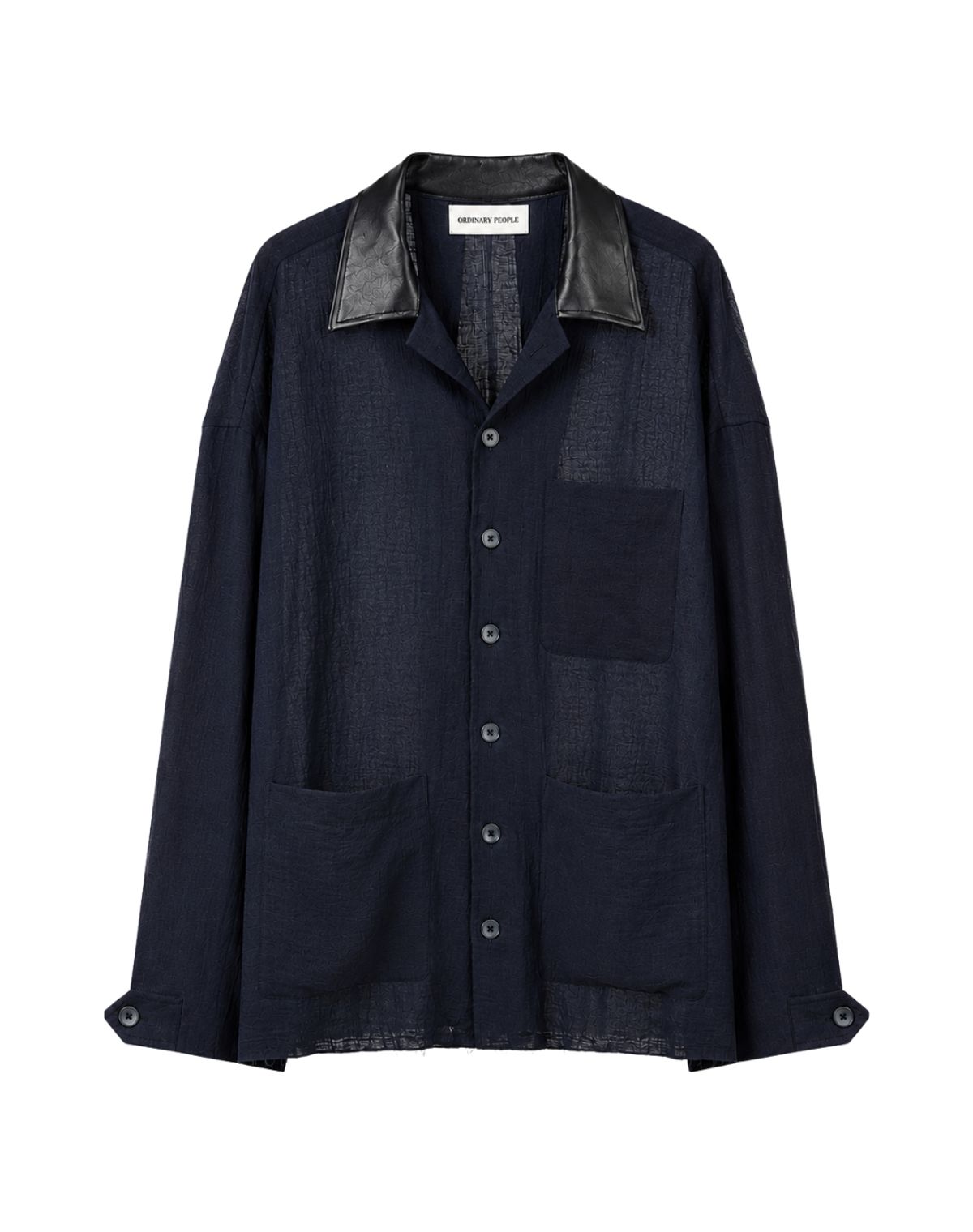 오디너리피플(ORDINARY PEOPLE) RE : LEATHER COLLAR FRENCH SHACKET [NAVY]