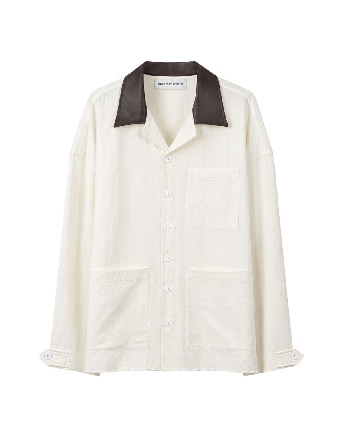 오디너리피플(ORDINARY PEOPLE) RE : LEATHER COLLAR FRENCH SHACKET [WHITE]