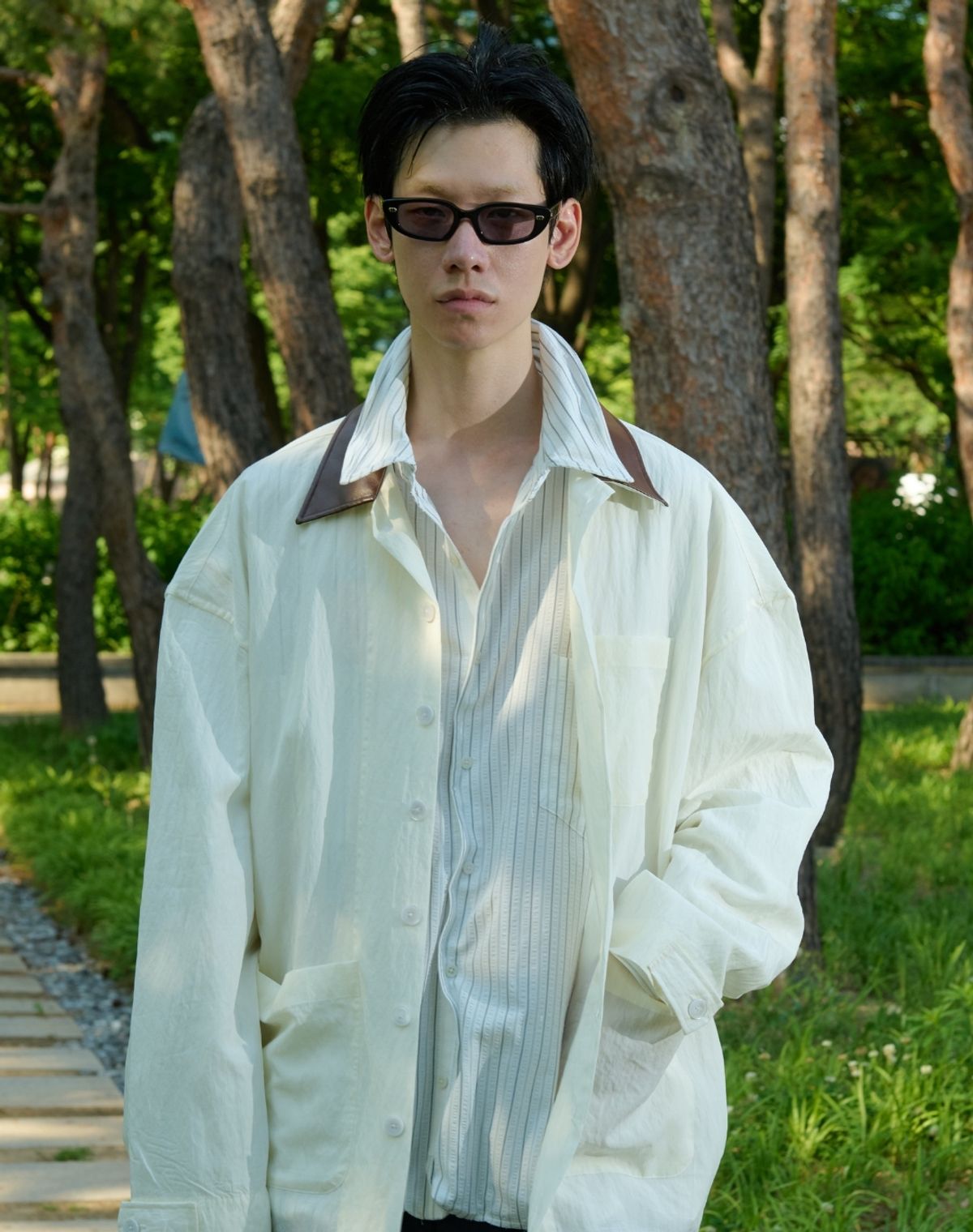 오디너리피플(ORDINARY PEOPLE) RE : LEATHER COLLAR FRENCH SHACKET [WHITE]