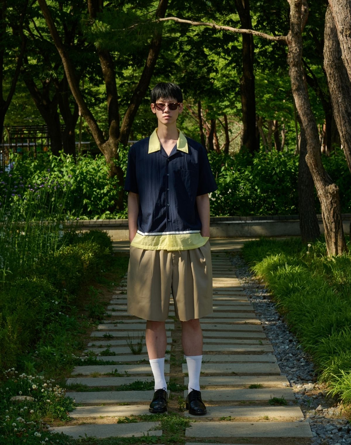 오디너리피플(ORDINARY PEOPLE) RE : Triple Tone Resort Shirt [NAVY]