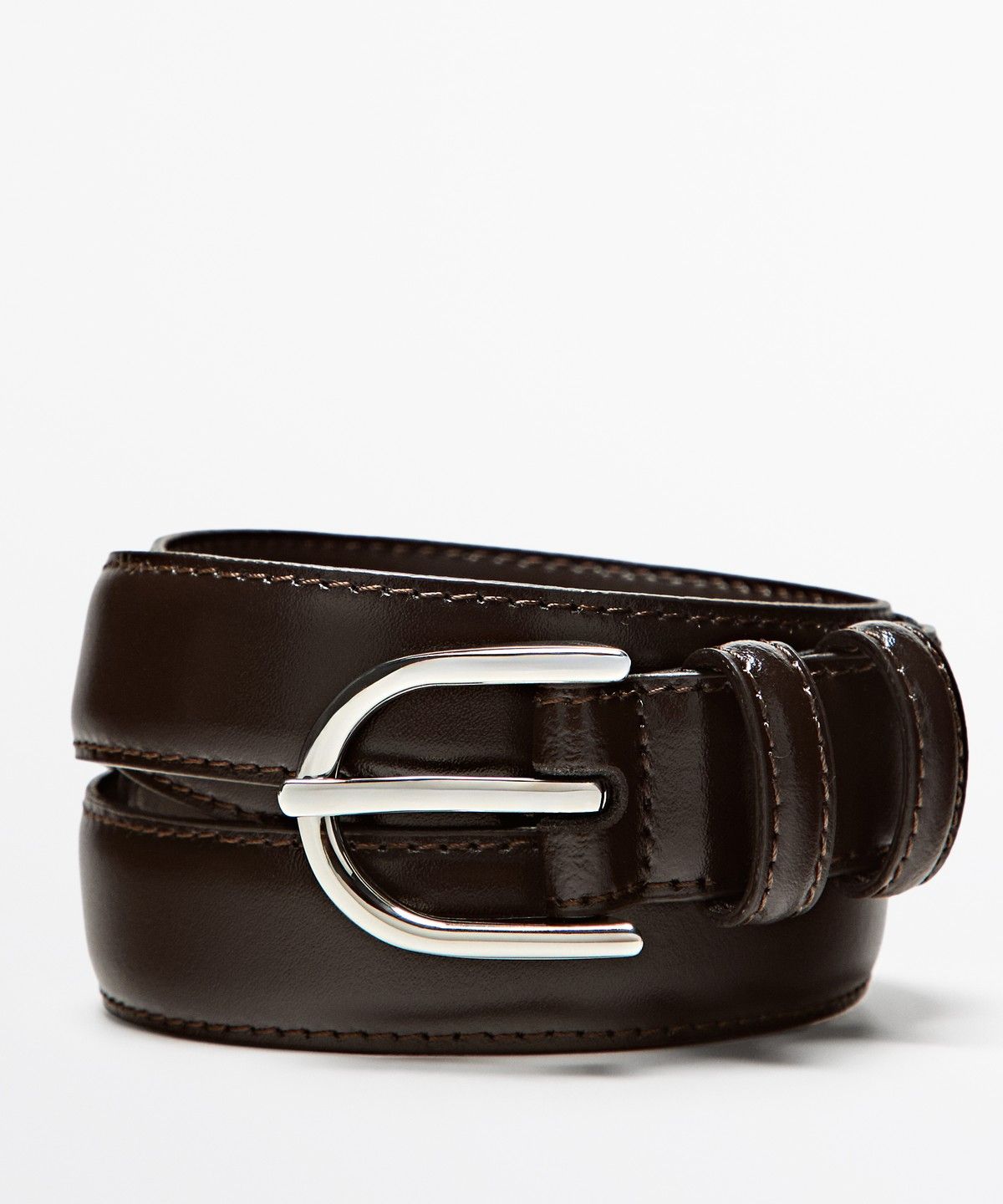 마시모두띠(MASSIMO DUTTI) 오벌 버클 스티치 나파 레더 벨트