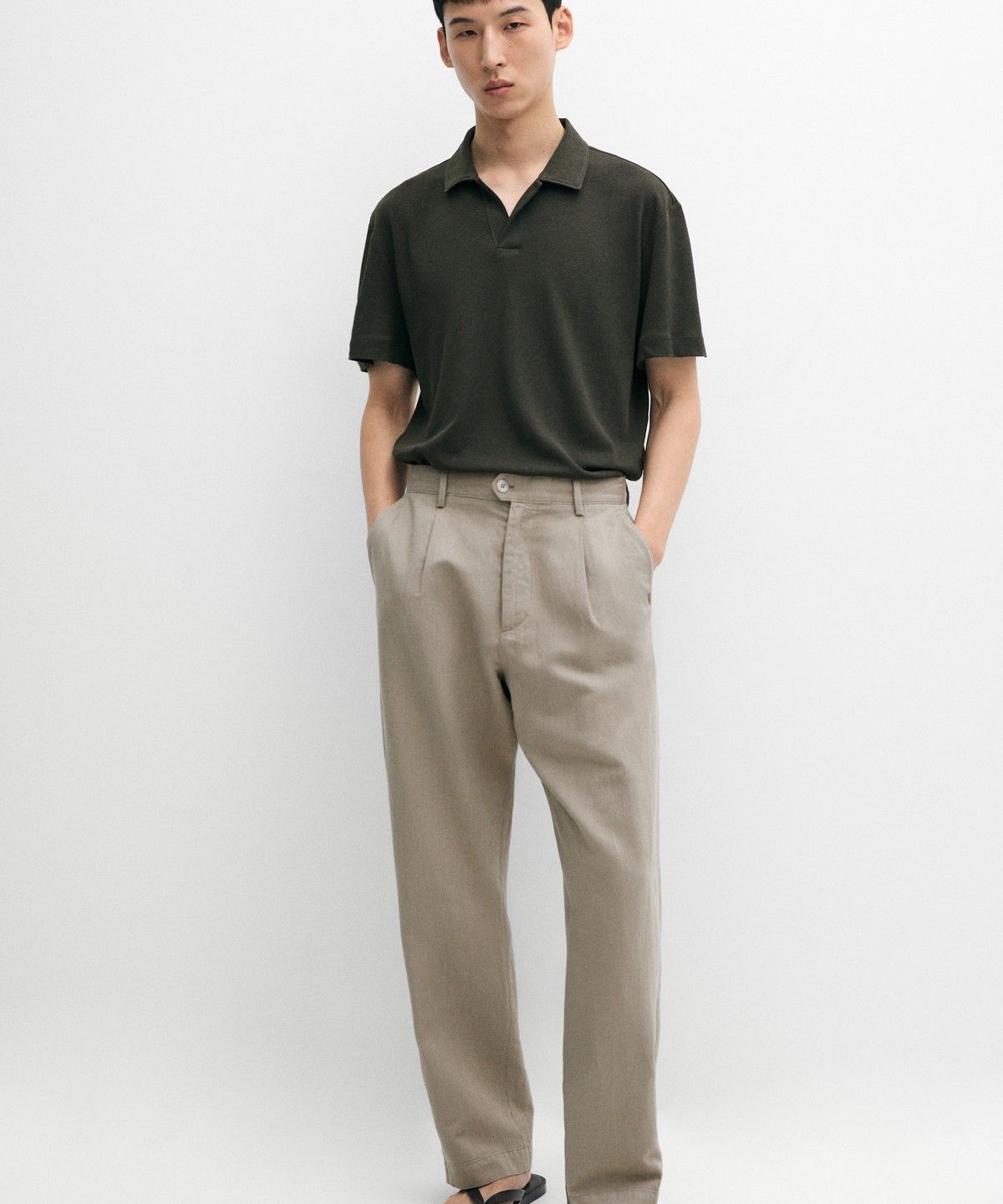 마시모두띠(MASSIMO DUTTI) 린넨 코튼 반팔 폴로셔츠