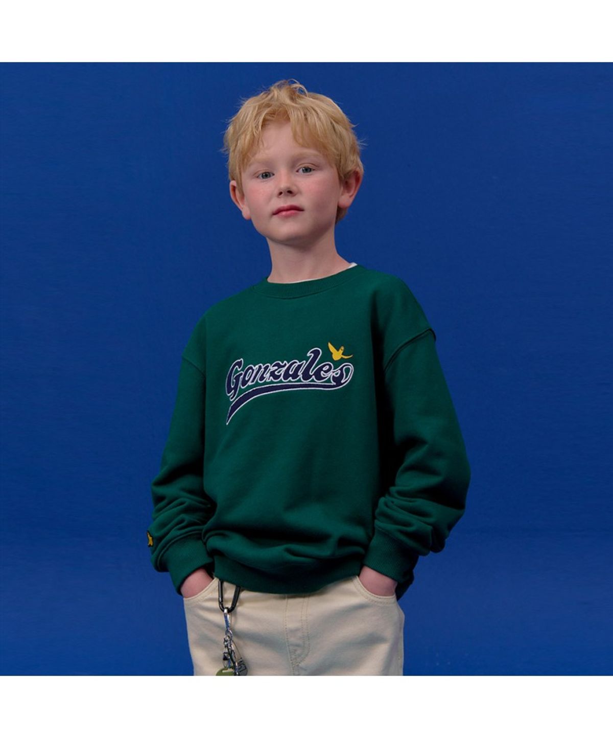마크곤잘레스 키즈(MARK GONZALES KIDS) 곤잘레스 아플리케 맨투맨_그린_MG53TM06GN