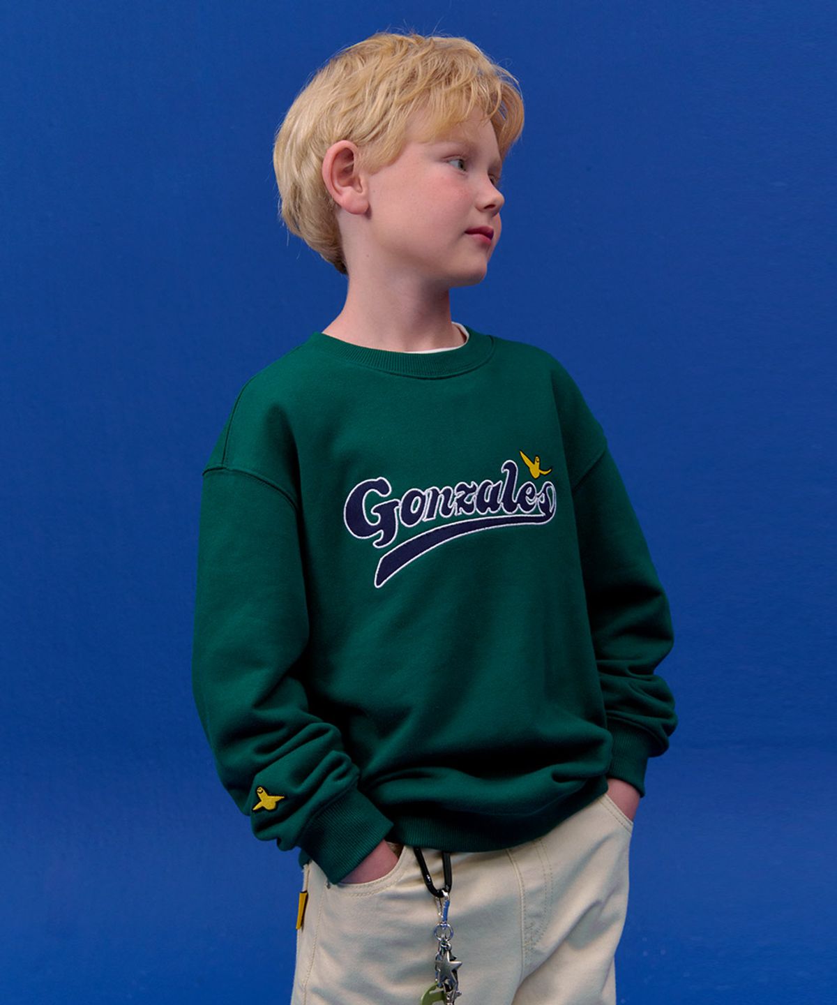 마크곤잘레스 키즈(MARK GONZALES KIDS) 곤잘레스 아플리케 맨투맨_그린_MG53TM06GN