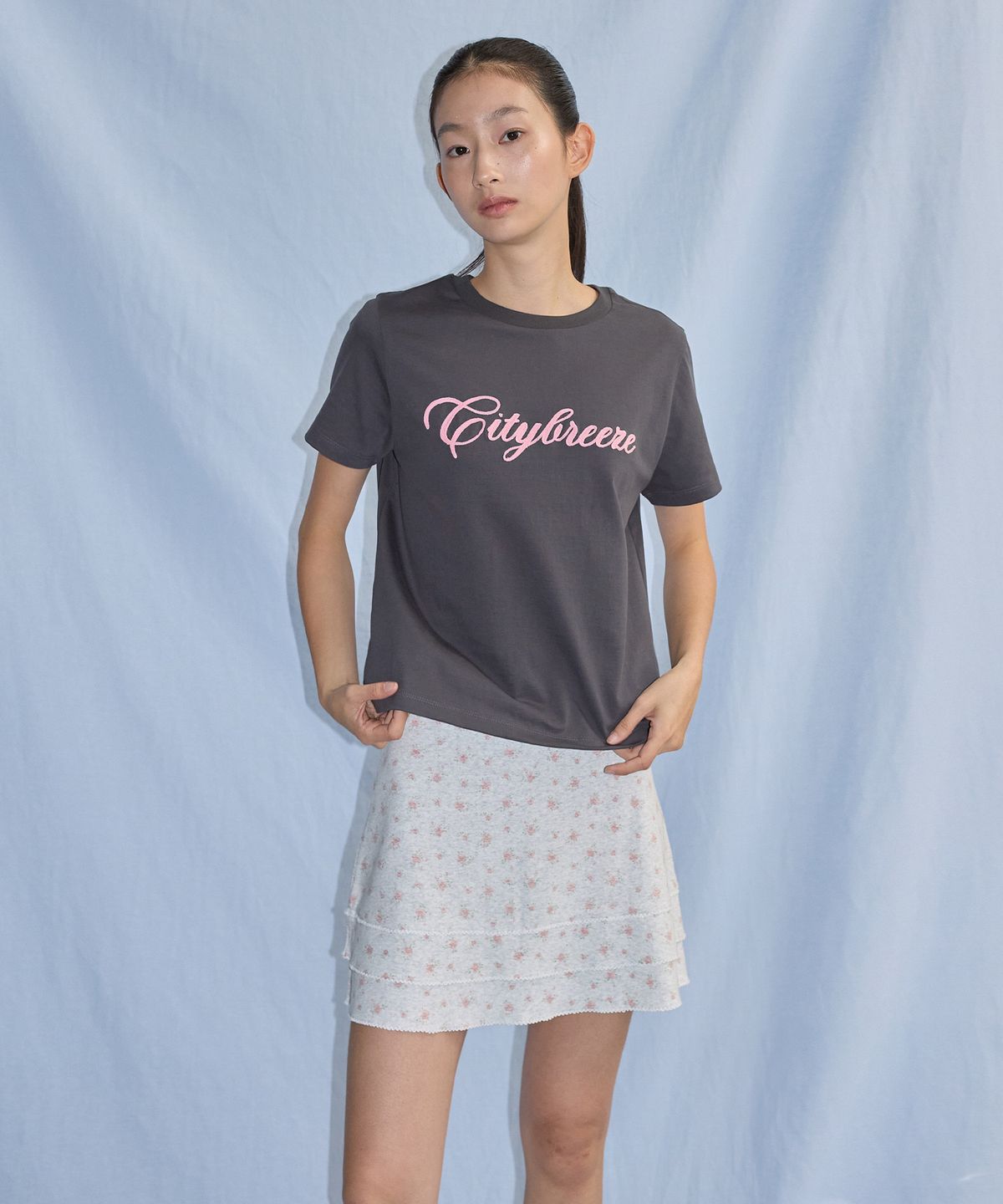 시티브리즈(CITYBREEZE) 잔 모티프 미니 스커트_MELANGE GREY