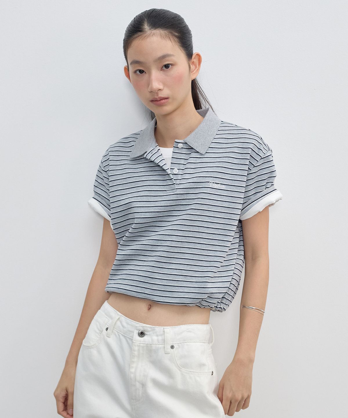 시티브리즈(CITYBREEZE) 카라넥 스트링 포인트 크롭 반팔 티셔츠_5COLORS
