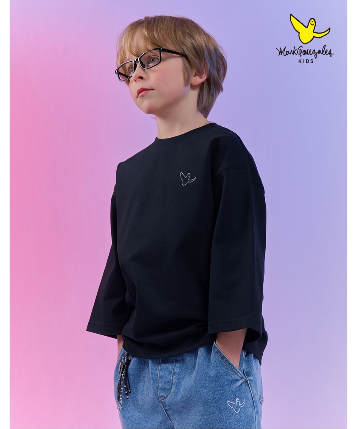 마크곤잘레스 키즈(MARK GONZALES KIDS) 엔젤 오리지널 7부 슬리브 티셔츠_블랙_MG61TL02BK