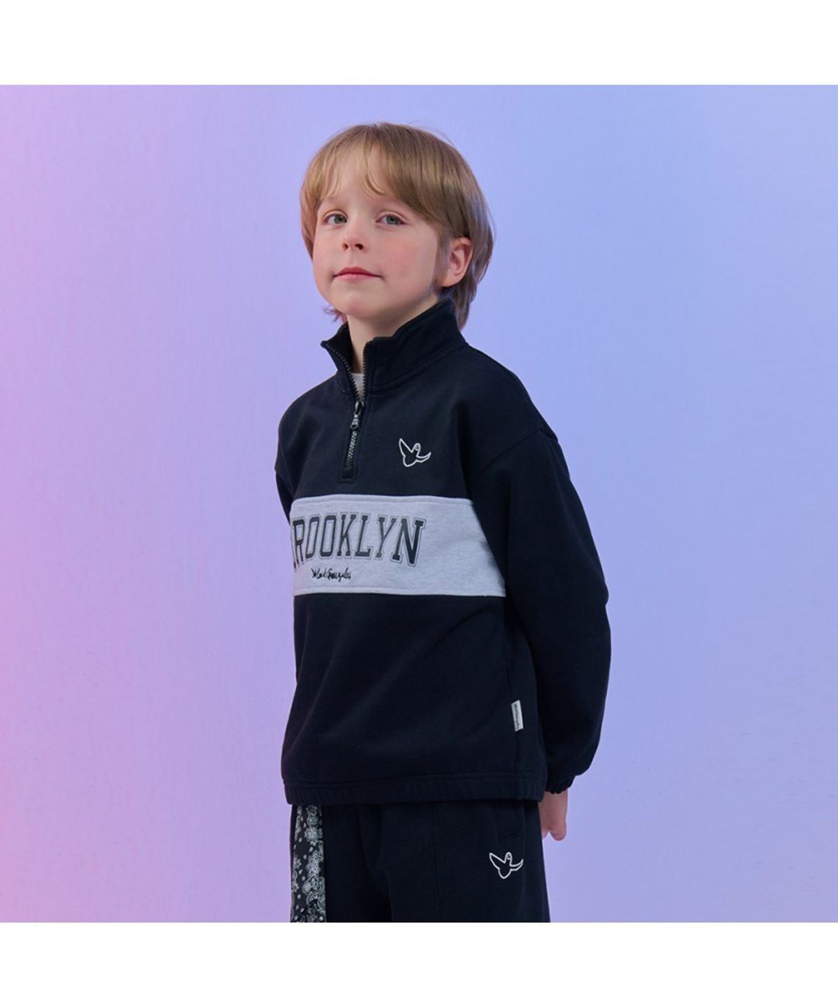 마크곤잘레스 키즈(MARK GONZALES KIDS) 엔젤 브루클린 반집업 맨투맨_블랙_MG61TM04BK