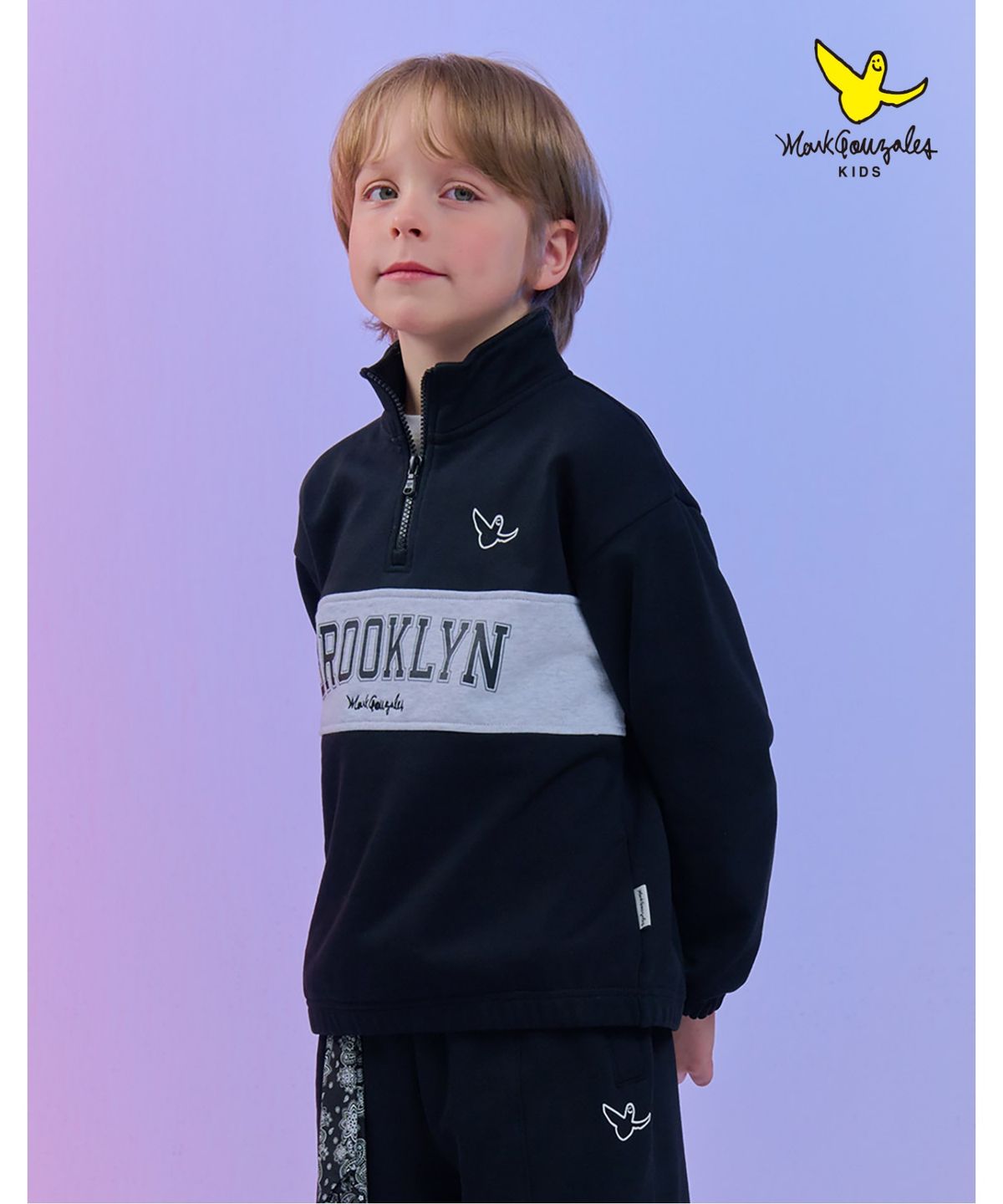 마크곤잘레스 키즈(MARK GONZALES KIDS) 엔젤 브루클린 반집업 맨투맨_블랙_MG61TM04BK