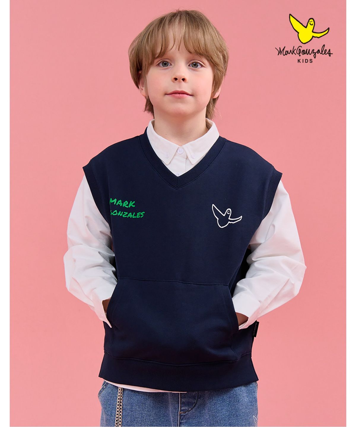 마크곤잘레스 키즈(MARK GONZALES KIDS) 엔젤 포켓 베스트_네이비_MG61VT01NA