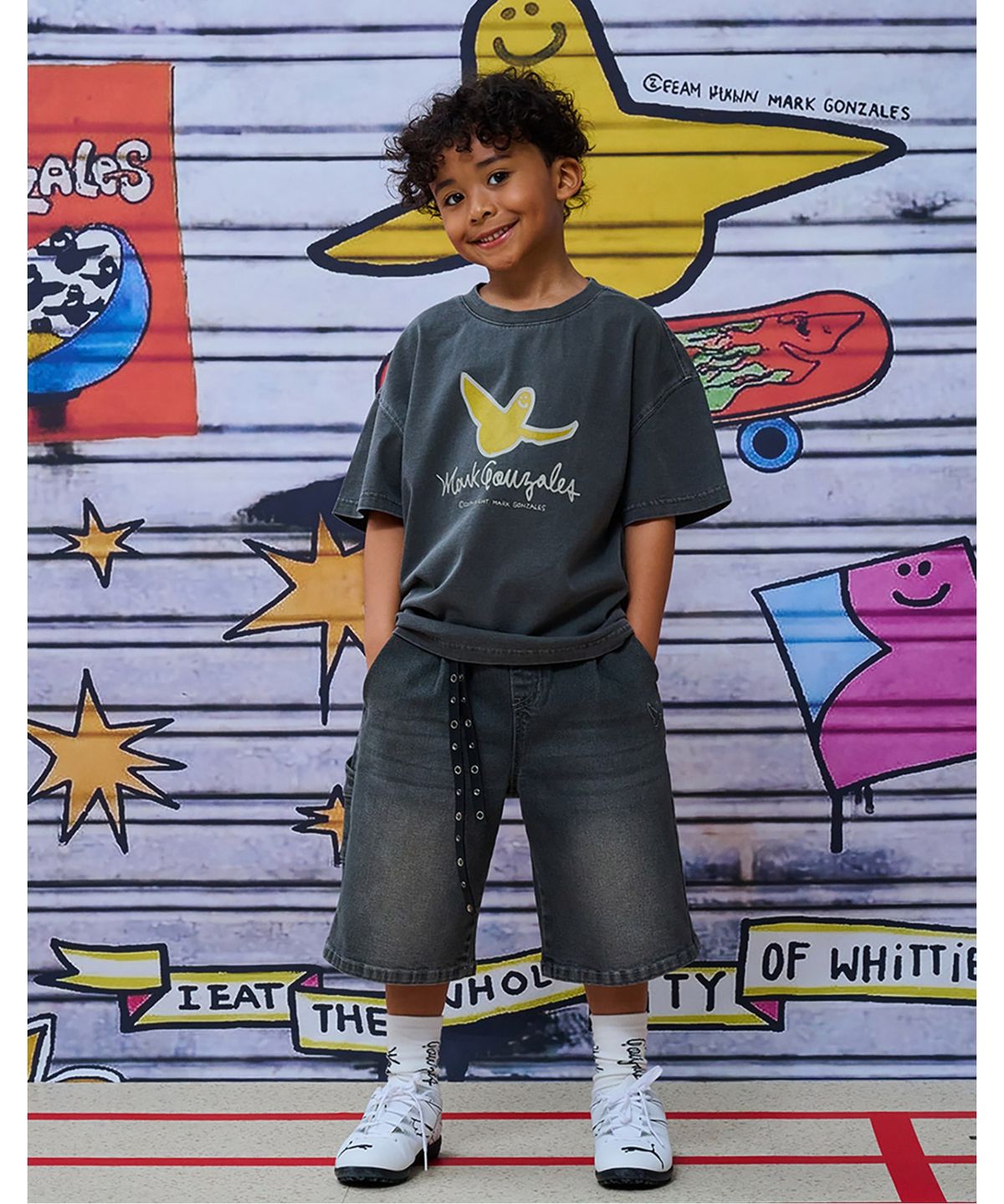 마크곤잘레스 키즈(MARK GONZALES KIDS) 엔젤 버뮤다 데님팬츠_블랙_MG62HD06BK