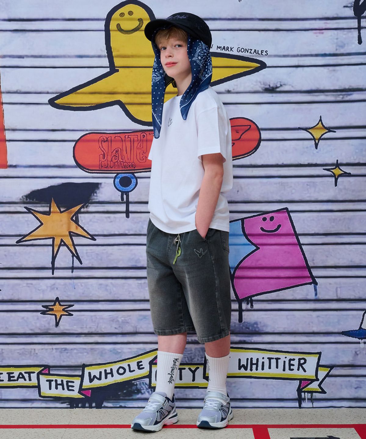 마크곤잘레스 키즈(MARK GONZALES KIDS) 엔젤 버뮤다 데님팬츠_블랙_MG62HD06BK