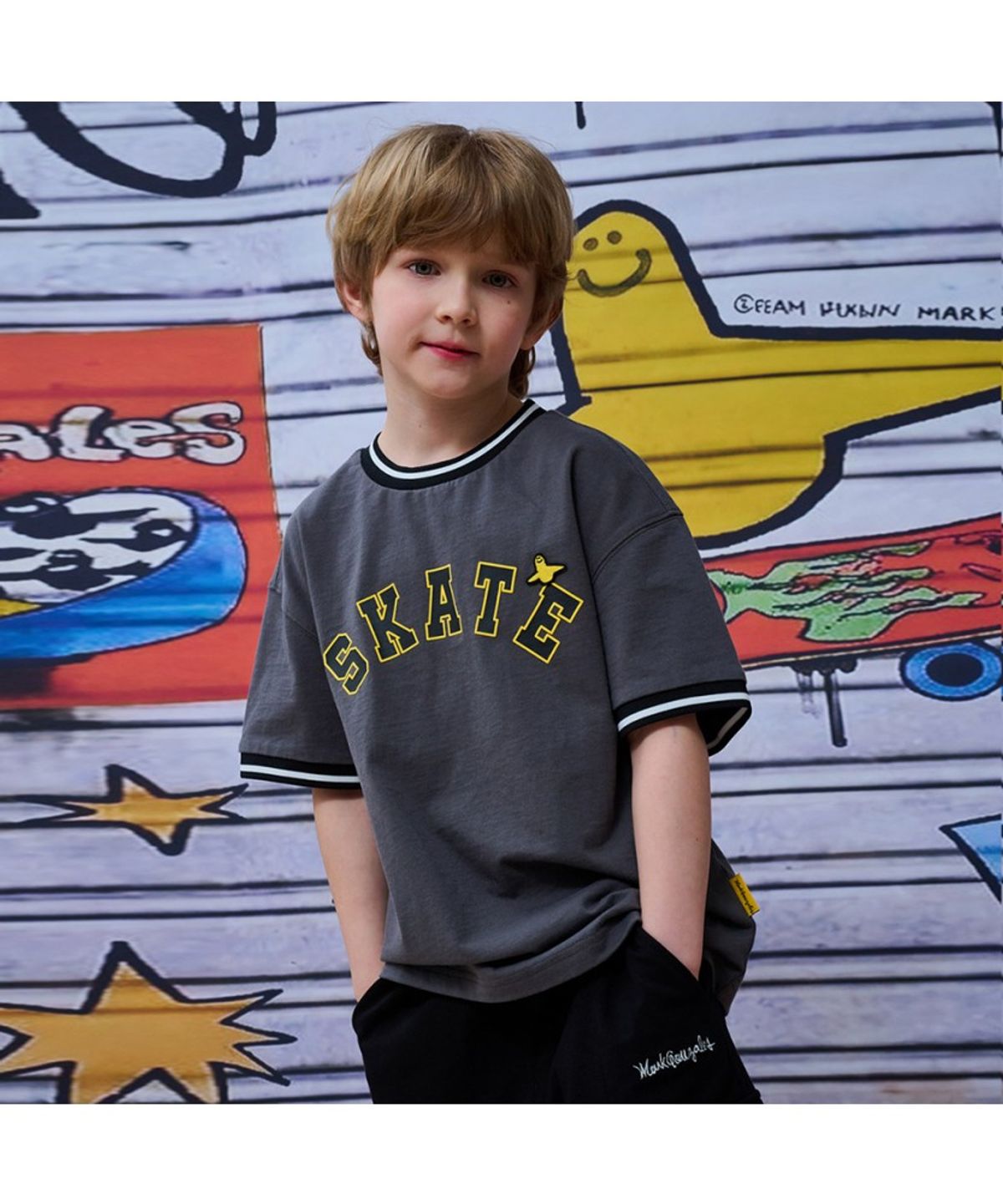 마크곤잘레스 키즈(MARK GONZALES KIDS) 배색 립 엔젤 반팔티셔츠_다크그레이_MG62TS07DG