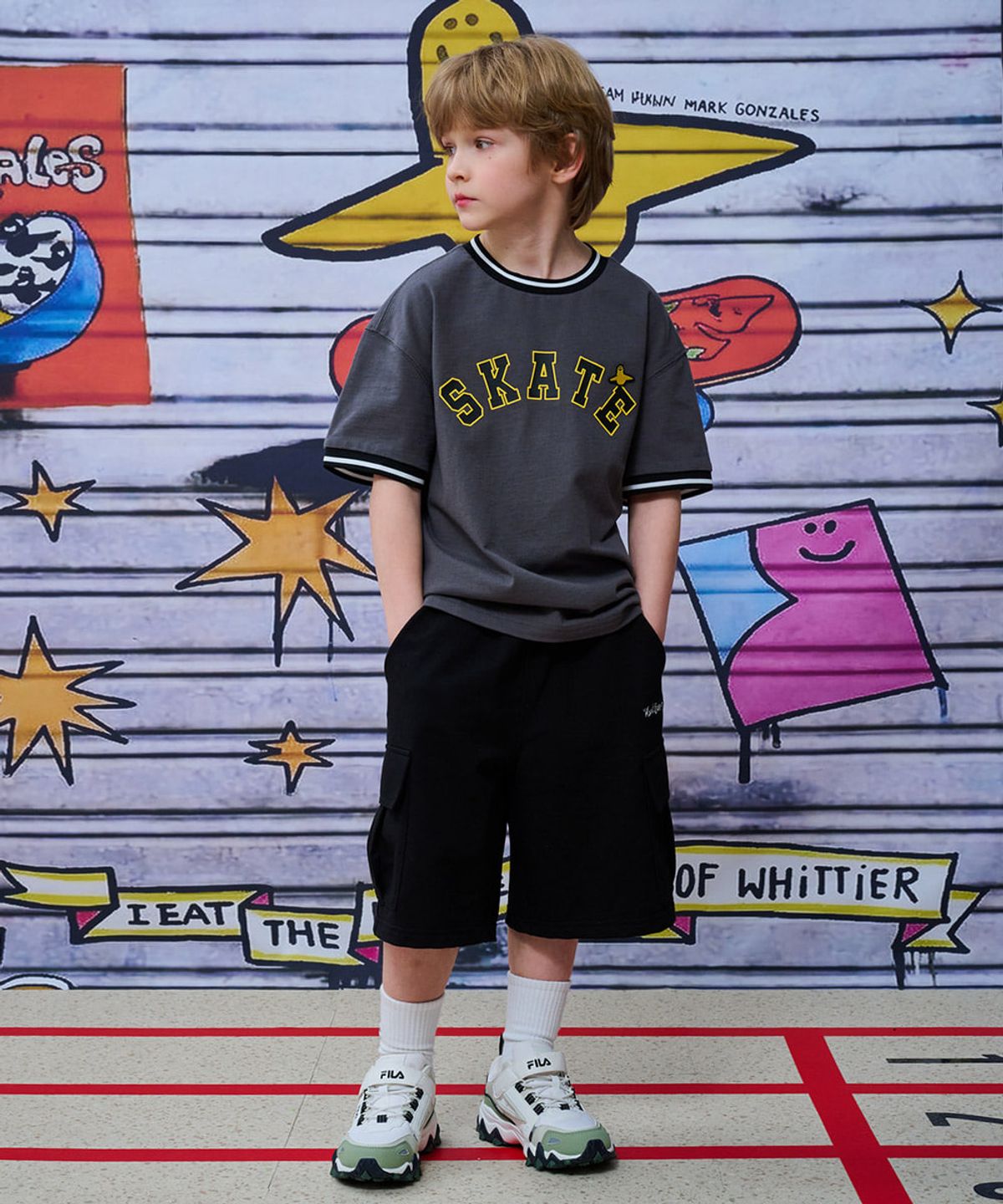 마크곤잘레스 키즈(MARK GONZALES KIDS) 배색 립 엔젤 반팔티셔츠_다크그레이_MG62TS07DG