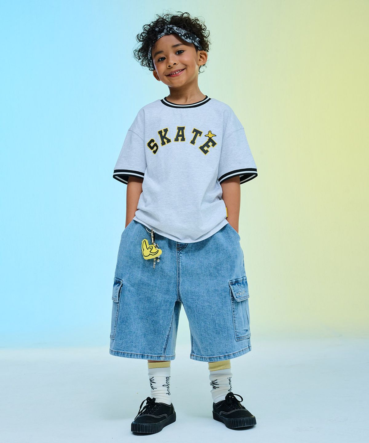 마크곤잘레스 키즈(MARK GONZALES KIDS) 배색 립 엔젤 반팔티셔츠_멜란지그레이_MG62TS07MG